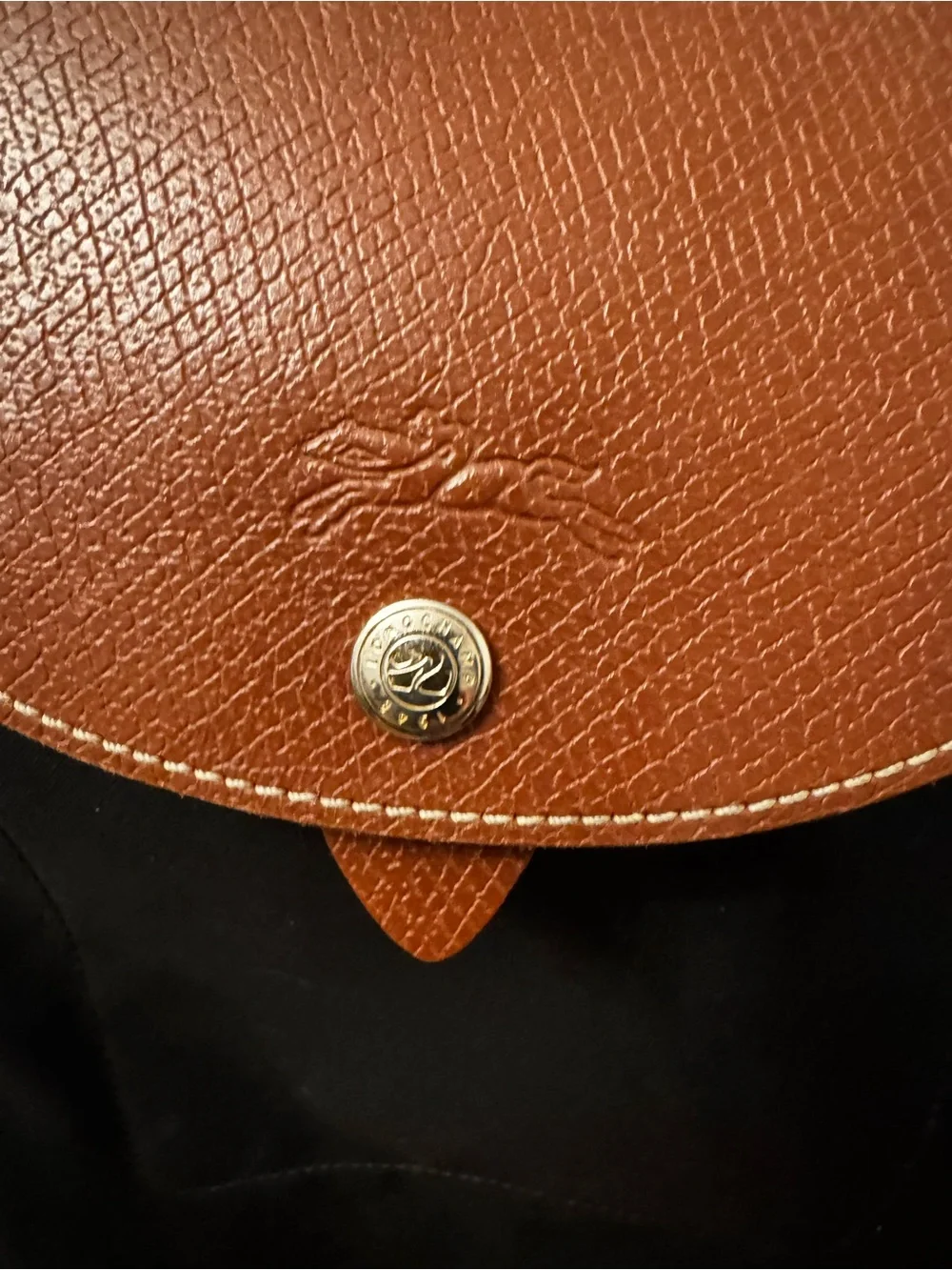 Longchamp Black Backpack with Brown Leather Flap